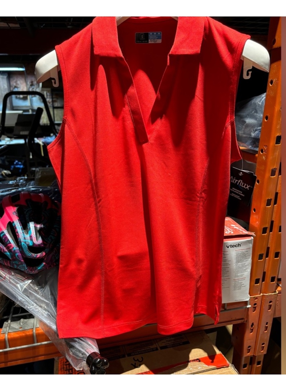 Women’s Red Sleeveless Polo Top